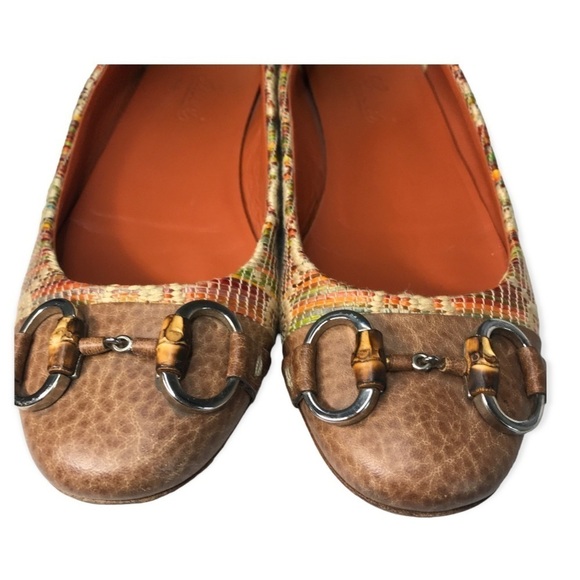 *Authentic* Gucci GG monogram raffia bamboo horsebit kitty ballet flats - Picture 5 of 9